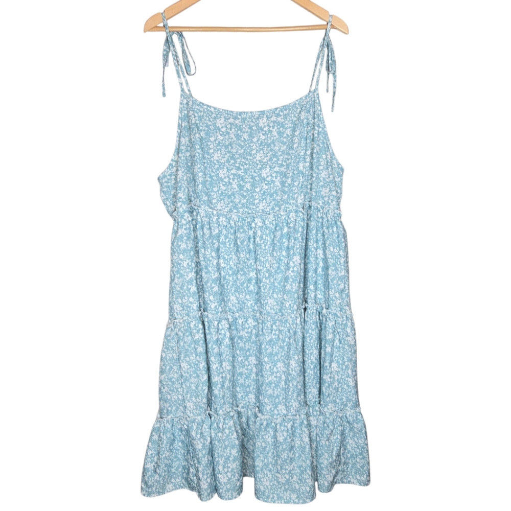 Shein Women's Babydoll Floral Ditsy Tiered Midi Dress Smocked Blue 4X Coquette